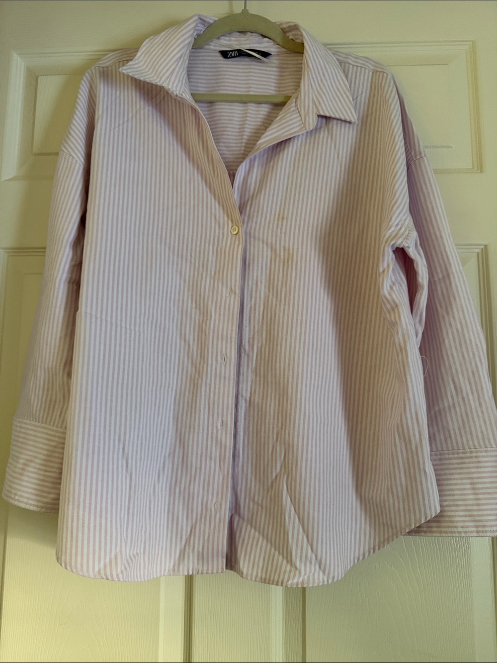 Zara Light Pink & White Striped Button-Down Shirt